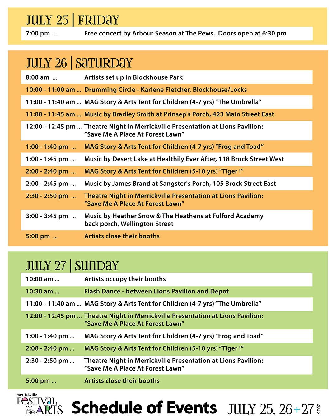 MAG - 2025 Festival of the Arts - Schedule